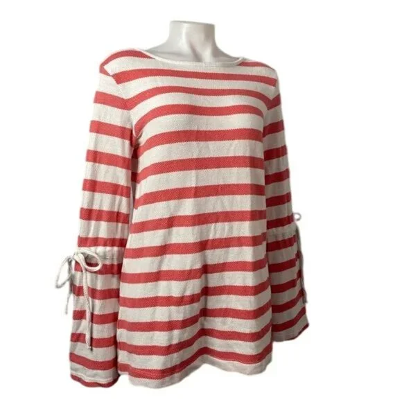 Caslon Pink White Striped Bell Sleeve Dress Gogo Style Oversized Sweater Dress S - Picture 8 of 13
